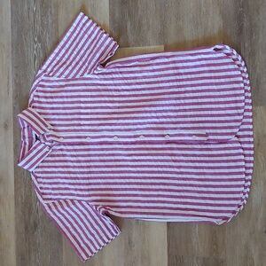 NWT Houston White Burgundy Striped Textured Button Down Shirt Size M